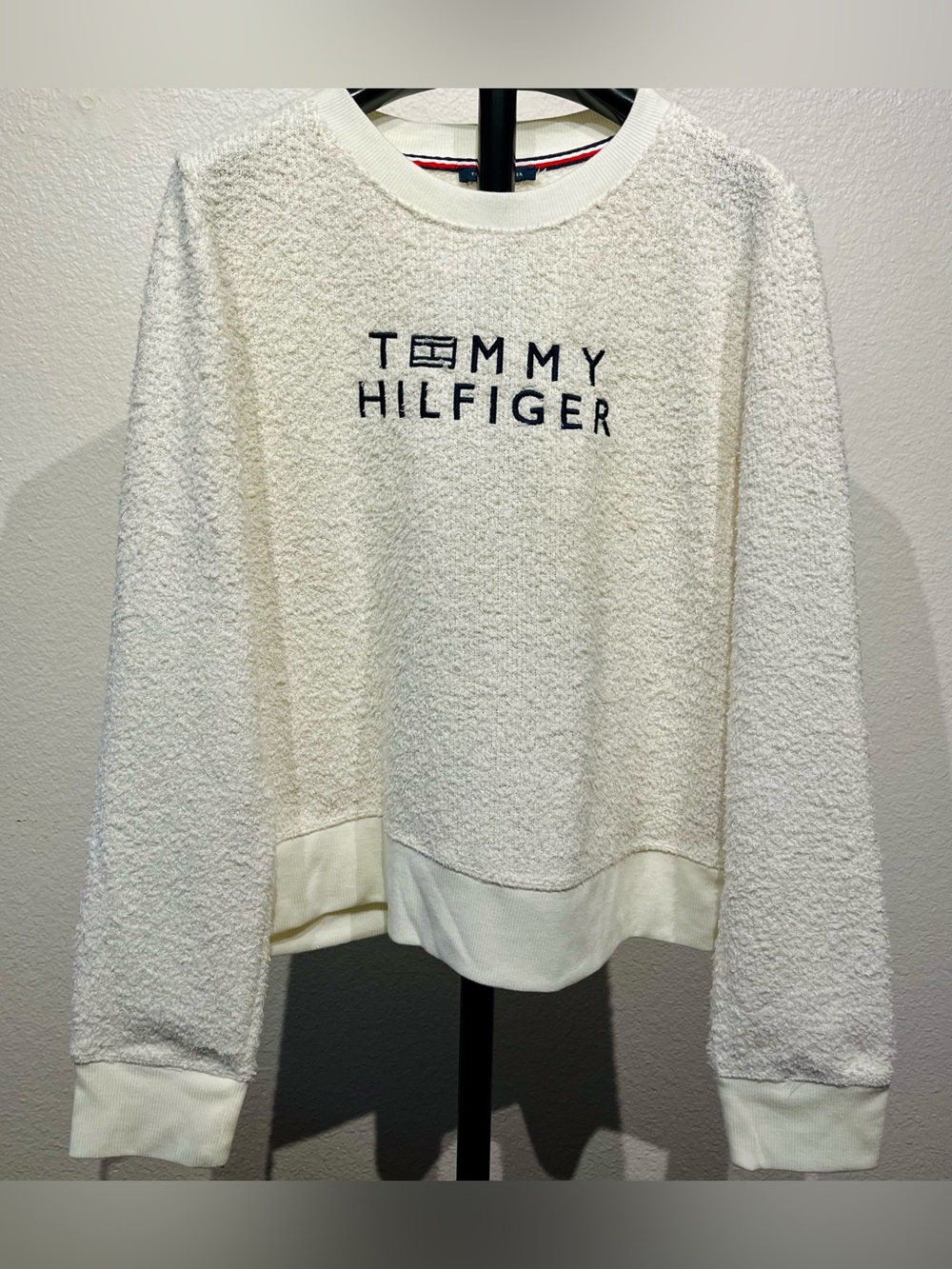 Tommy Hilfiger Cream Textured Terry Crewneck Sweatshirt - Size L (Women’s)